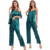 image:imageSWOMOG Womens Silk Satin Pajamas Sets 4pcs Sleepwear Sexy Cami Shorts Set and Button Down Short Sleeve Pjs LoungewearGreen