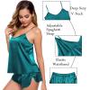 image:imageSWOMOG Womens Silk Satin Pajamas Sets 4pcs Sleepwear Sexy Cami Shorts Set and Button Down Short Sleeve Pjs LoungewearGreen