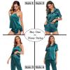 image:imageSWOMOG Womens Silk Satin Pajamas Sets 4pcs Sleepwear Sexy Cami Shorts Set and Button Down Short Sleeve Pjs LoungewearGreen