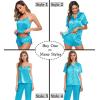 image:imageSWOMOG Womens Silk Satin Pajamas Sets 4pcs Sleepwear Sexy Cami Shorts Set and Button Down Short Sleeve Pjs LoungewearLight Blue