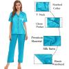 image:imageSWOMOG Womens Silk Satin Pajamas Sets 4pcs Sleepwear Sexy Cami Shorts Set and Button Down Short Sleeve Pjs LoungewearLight Blue