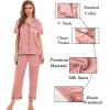 image:imageSWOMOG Womens Silk Satin Pajamas Sets 4pcs Sleepwear Sexy Cami Shorts Set and Button Down Short Sleeve Pjs LoungewearMisty Rose