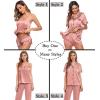 image:imageSWOMOG Womens Silk Satin Pajamas Sets 4pcs Sleepwear Sexy Cami Shorts Set and Button Down Short Sleeve Pjs LoungewearMisty Rose