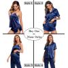 image:imageSWOMOG Womens Silk Satin Pajamas Sets 4pcs Sleepwear Sexy Cami Shorts Set and Button Down Short Sleeve Pjs LoungewearNavy Blue