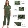 image:imageSWOMOG Womens Silk Satin Pajamas Sets 4pcs Sleepwear Sexy Cami Shorts Set and Button Down Short Sleeve Pjs LoungewearOlive Green