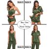 image:imageSWOMOG Womens Silk Satin Pajamas Sets 4pcs Sleepwear Sexy Cami Shorts Set and Button Down Short Sleeve Pjs LoungewearOlive Green