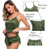 image:imageSWOMOG Womens Silk Satin Pajamas Sets 4pcs Sleepwear Sexy Cami Shorts Set and Button Down Short Sleeve Pjs LoungewearOlive Green