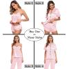 image:imageSWOMOG Womens Silk Satin Pajamas Sets 4pcs Sleepwear Sexy Cami Shorts Set and Button Down Short Sleeve Pjs LoungewearPink Dots