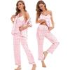 image:imageSWOMOG Womens Silk Satin Pajamas Sets 4pcs Sleepwear Sexy Cami Shorts Set and Button Down Short Sleeve Pjs LoungewearPink Dots