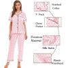 image:imageSWOMOG Womens Silk Satin Pajamas Sets 4pcs Sleepwear Sexy Cami Shorts Set and Button Down Short Sleeve Pjs LoungewearPink Dots