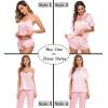image:imageSWOMOG Womens Silk Satin Pajamas Sets 4pcs Sleepwear Sexy Cami Shorts Set and Button Down Short Sleeve Pjs LoungewearPink White Piping