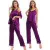 image:imageSWOMOG Womens Silk Satin Pajamas Sets 4pcs Sleepwear Sexy Cami Shorts Set and Button Down Short Sleeve Pjs LoungewearPurple