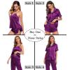 image:imageSWOMOG Womens Silk Satin Pajamas Sets 4pcs Sleepwear Sexy Cami Shorts Set and Button Down Short Sleeve Pjs LoungewearPurple