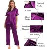 image:imageSWOMOG Womens Silk Satin Pajamas Sets 4pcs Sleepwear Sexy Cami Shorts Set and Button Down Short Sleeve Pjs LoungewearPurple