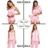 image:imageSWOMOG Womens Silk Satin Pajamas Sets 4pcs Sleepwear Sexy Cami Shorts Set and Button Down Short Sleeve Pjs LoungewearRose Pink