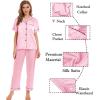 image:imageSWOMOG Womens Silk Satin Pajamas Sets 4pcs Sleepwear Sexy Cami Shorts Set and Button Down Short Sleeve Pjs LoungewearRose Pink