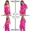 image:imageSWOMOG Womens Silk Satin Pajamas Sets 4pcs Sleepwear Sexy Cami Shorts Set and Button Down Short Sleeve Pjs LoungewearRose Red With Black Piping