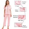 image:imageSWOMOG Womens Silk Satin Pajamas Sets 4pcs Sleepwear Sexy Cami Shorts Set and Button Down Short Sleeve Pjs LoungewearSakura Pink
