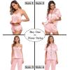 image:imageSWOMOG Womens Silk Satin Pajamas Sets 4pcs Sleepwear Sexy Cami Shorts Set and Button Down Short Sleeve Pjs LoungewearSakura Pink
