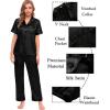 image:imageSWOMOG Womens Silk Satin Pajamas Sets 4pcs Sleepwear Sexy Cami Shorts Set and Button Down Short Sleeve Pjs LoungewearSolid Color Black