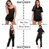 image:imageSWOMOG Womens Silk Satin Pajamas Sets 4pcs Sleepwear Sexy Cami Shorts Set and Button Down Short Sleeve Pjs LoungewearSolid Color Black