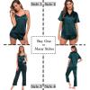 image:imageSWOMOG Womens Silk Satin Pajamas Sets 4pcs Sleepwear Sexy Cami Shorts Set and Button Down Short Sleeve Pjs LoungewearSolid Color Deep Green