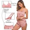 image:imageSWOMOG Womens Silk Satin Pajamas Sets 4pcs Sleepwear Sexy Cami Shorts Set and Button Down Short Sleeve Pjs LoungewearSolid Color Gold Pink