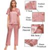 image:imageSWOMOG Womens Silk Satin Pajamas Sets 4pcs Sleepwear Sexy Cami Shorts Set and Button Down Short Sleeve Pjs LoungewearSolid Color Gold Pink