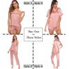 image:imageSWOMOG Womens Silk Satin Pajamas Sets 4pcs Sleepwear Sexy Cami Shorts Set and Button Down Short Sleeve Pjs LoungewearSolid Color Gold Pink