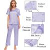 image:imageSWOMOG Womens Silk Satin Pajamas Sets 4pcs Sleepwear Sexy Cami Shorts Set and Button Down Short Sleeve Pjs LoungewearSolid Color Lavender