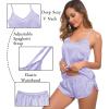 image:imageSWOMOG Womens Silk Satin Pajamas Sets 4pcs Sleepwear Sexy Cami Shorts Set and Button Down Short Sleeve Pjs LoungewearSolid Color Lavender