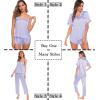 image:imageSWOMOG Womens Silk Satin Pajamas Sets 4pcs Sleepwear Sexy Cami Shorts Set and Button Down Short Sleeve Pjs LoungewearSolid Color Lavender