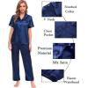 image:imageSWOMOG Womens Silk Satin Pajamas Sets 4pcs Sleepwear Sexy Cami Shorts Set and Button Down Short Sleeve Pjs LoungewearSolid Color Navy Blue