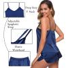 image:imageSWOMOG Womens Silk Satin Pajamas Sets 4pcs Sleepwear Sexy Cami Shorts Set and Button Down Short Sleeve Pjs LoungewearSolid Color Navy Blue