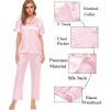 image:imageSWOMOG Womens Silk Satin Pajamas Sets 4pcs Sleepwear Sexy Cami Shorts Set and Button Down Short Sleeve Pjs LoungewearSolid Color Pink