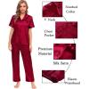 image:imageSWOMOG Womens Silk Satin Pajamas Sets 4pcs Sleepwear Sexy Cami Shorts Set and Button Down Short Sleeve Pjs LoungewearSolid Color Red