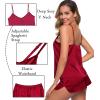image:imageSWOMOG Womens Silk Satin Pajamas Sets 4pcs Sleepwear Sexy Cami Shorts Set and Button Down Short Sleeve Pjs LoungewearSolid Color Red