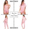 image:imageSWOMOG Womens Silk Satin Pajamas Sets 4pcs Sleepwear Sexy Cami Shorts Set and Button Down Short Sleeve Pjs LoungewearSolid Color Sakura Pink