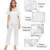 image:imageSWOMOG Womens Silk Satin Pajamas Sets 4pcs Sleepwear Sexy Cami Shorts Set and Button Down Short Sleeve Pjs LoungewearSolid Color White