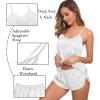 image:imageSWOMOG Womens Silk Satin Pajamas Sets 4pcs Sleepwear Sexy Cami Shorts Set and Button Down Short Sleeve Pjs LoungewearSolid Color White