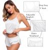 image:imageSWOMOG Womens Silk Satin Pajamas Sets 4pcs Sleepwear Sexy Cami Shorts Set and Button Down Short Sleeve Pjs LoungewearWhite