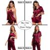 image:imageSWOMOG Womens Silk Satin Pajamas Sets 4pcs Sleepwear Sexy Cami Shorts Set and Button Down Short Sleeve Pjs LoungewearWine Red
