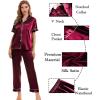 image:imageSWOMOG Womens Silk Satin Pajamas Sets 4pcs Sleepwear Sexy Cami Shorts Set and Button Down Short Sleeve Pjs LoungewearWine Red