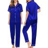 image:imageSWOMOG Women Satin Pajamas Set Short Sleeve Top amp Pants Sleepwear Silky Button Down Nightwear 2pcs Loungewear Pjs SetBlue