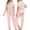image:imageSWOMOG Women Satin Pajamas Set Short Sleeve Top amp Pants Sleepwear Silky Button Down Nightwear 2pcs Loungewear Pjs SetBlush Pink