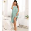 image:imageSWOMOG Cotton Nightgowns for Women Sleeveless Button Down Night Gown Soft Victorian Nightdress House Dress with PocketsGreen White