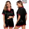 image:imageSWOMOG Couples Pajama Set Women amp Men Silk Satin Short Sleeve Set Top and Shorts Sleepwear Soft ButtonDown LoungewearBlackRed