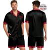 image:imageSWOMOG Couples Pajama Set Women amp Men Silk Satin Short Sleeve Set Top and Shorts Sleepwear Soft ButtonDown LoungewearBlackRed