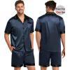 image:imageSWOMOG Couples Pajama Set Women amp Men Silk Satin Short Sleeve Set Top and Shorts Sleepwear Soft ButtonDown LoungewearDeep Grey
