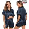 image:imageSWOMOG Couples Pajama Set Women amp Men Silk Satin Short Sleeve Set Top and Shorts Sleepwear Soft ButtonDown LoungewearDeep Grey